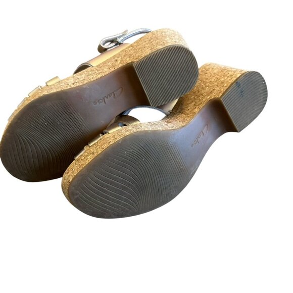 Clarks Giselle Ivy Wedge Sandals Rose Gold Metallic Cork Heel Comfort Size 7 - Picture 10 of 13